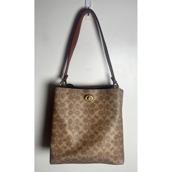 Coach Handbags - COACH Willow Bucket Bag Signature  Brown Canvas Turn-Lock 10x10x6 Authentic Cert